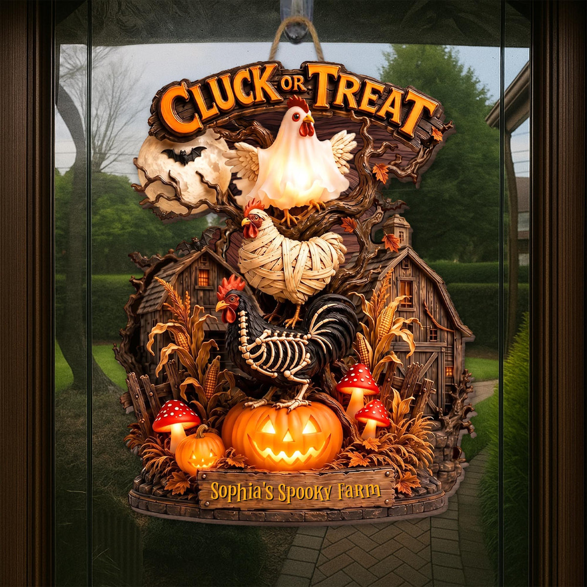 Chick Or Treat My Spooky Farm Halloween Chicken Pumpkin Wood Sign - Personalized Custom Shaped Wood Sign - FARM174_WSIGN