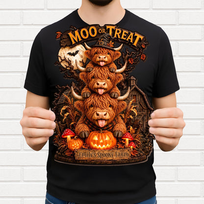 Lick Or Treat Our Spooky Farm Highland Cows And Pumpkins - Personalized Custom Shaped Wood Sign - FARM175_WSIGN