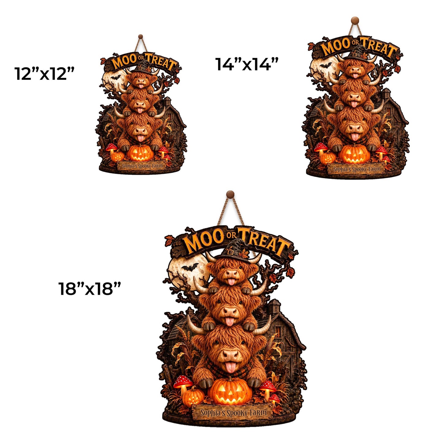 Lick Or Treat Our Spooky Farm Highland Cows And Pumpkins - Personalized Custom Shaped Wood Sign - FARM175_WSIGN