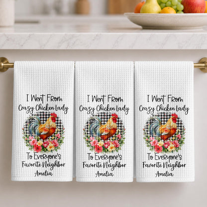 I Went From Crazy Chicken Lady Rooster Floral Plaid Pattern - Personalized Kitchen Towel - FARM208_TOWL