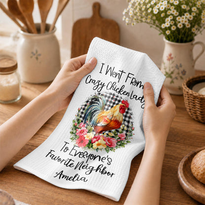I Went From Crazy Chicken Lady Rooster Floral Plaid Pattern - Personalized Kitchen Towel - FARM208_TOWL