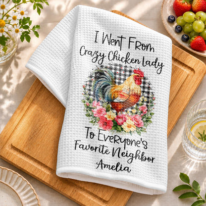 I Went From Crazy Chicken Lady Rooster Floral Plaid Pattern - Personalized Kitchen Towel - FARM208_TOWL