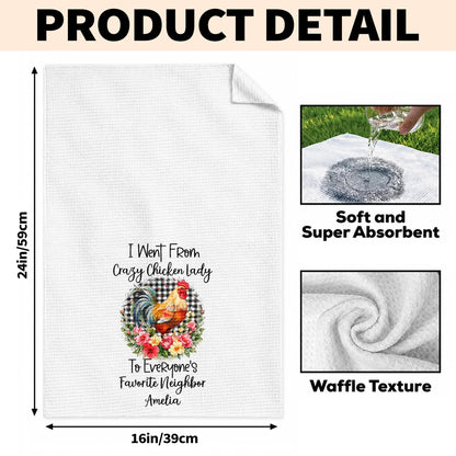 I Went From Crazy Chicken Lady Rooster Floral Plaid Pattern - Personalized Kitchen Towel - FARM208_TOWL