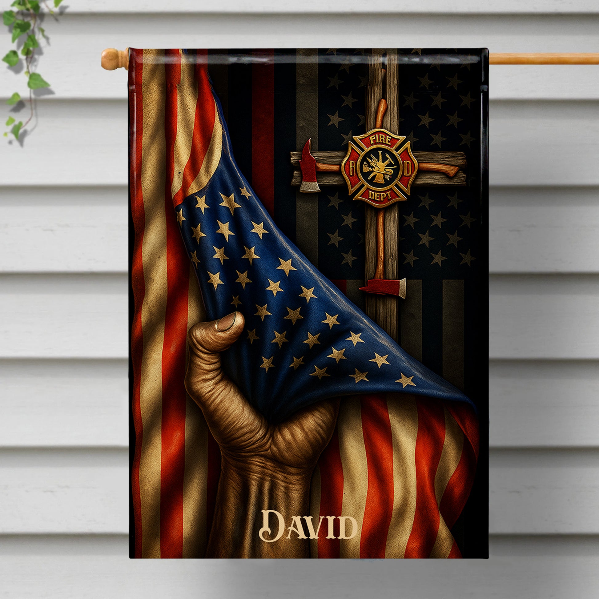 Proudly Serving My Community, American Flag With Firefighter Emblem