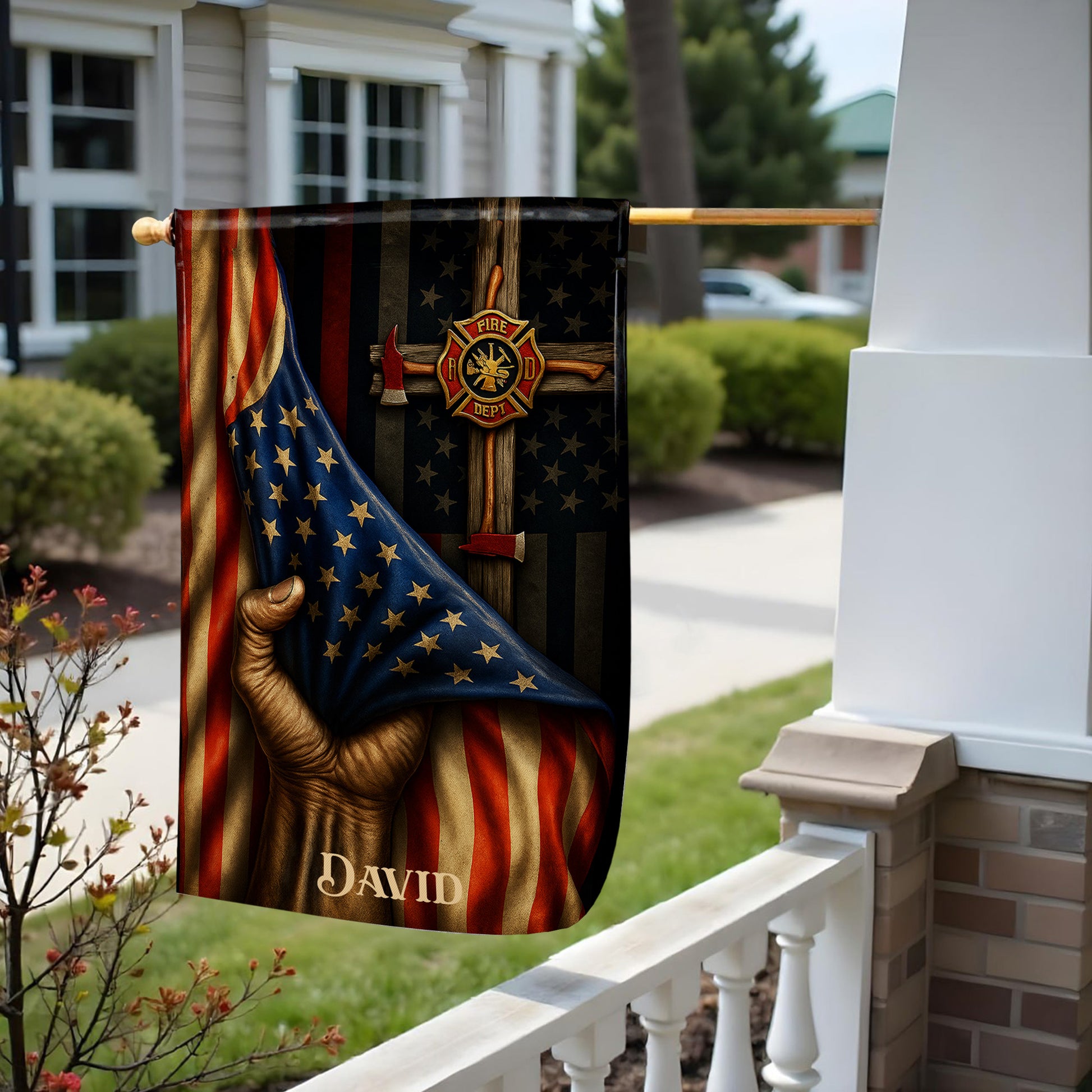 Proudly Serving My Community, American Flag With Firefighter Emblem