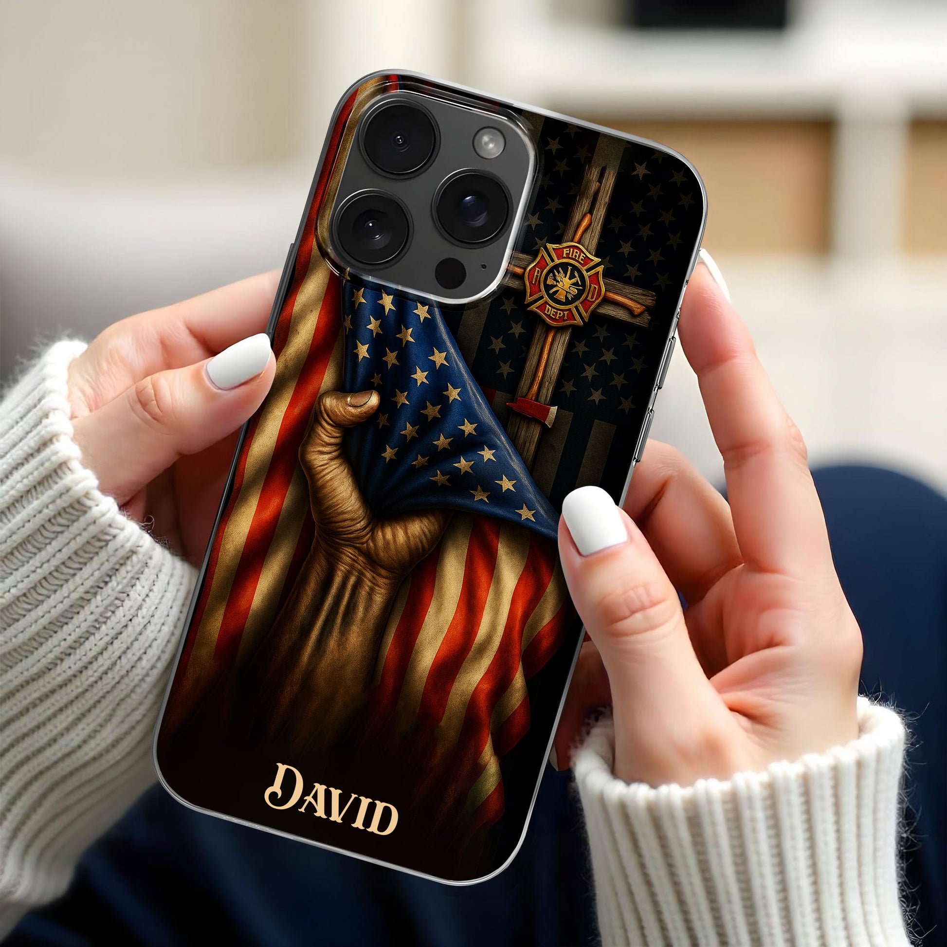 Patriotic American Flag And Firefighter Emblem