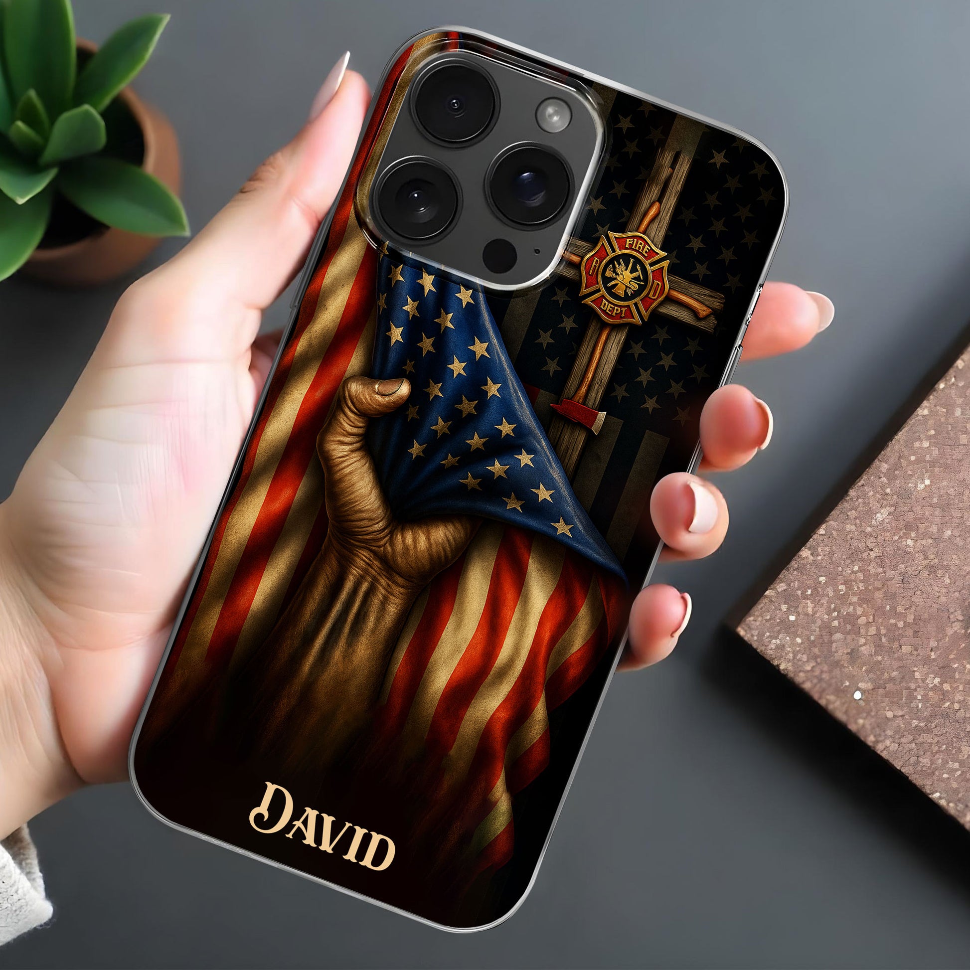 Patriotic American Flag And Firefighter Emblem