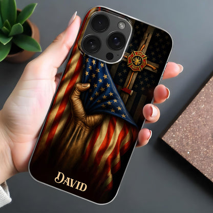 Patriotic American Flag And Firefighter Emblem