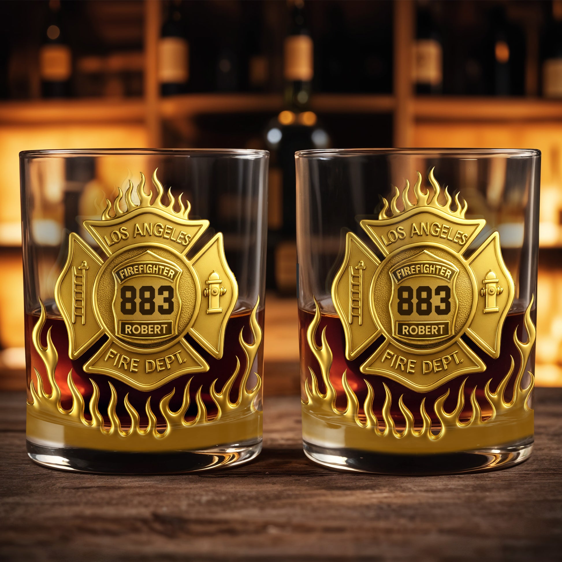 Los Angeles Firefighter, Fire Dept Badge With Flames