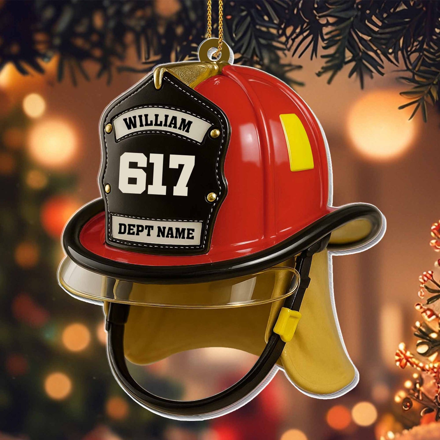Customized Firefighter Helmet and Badge Ornament