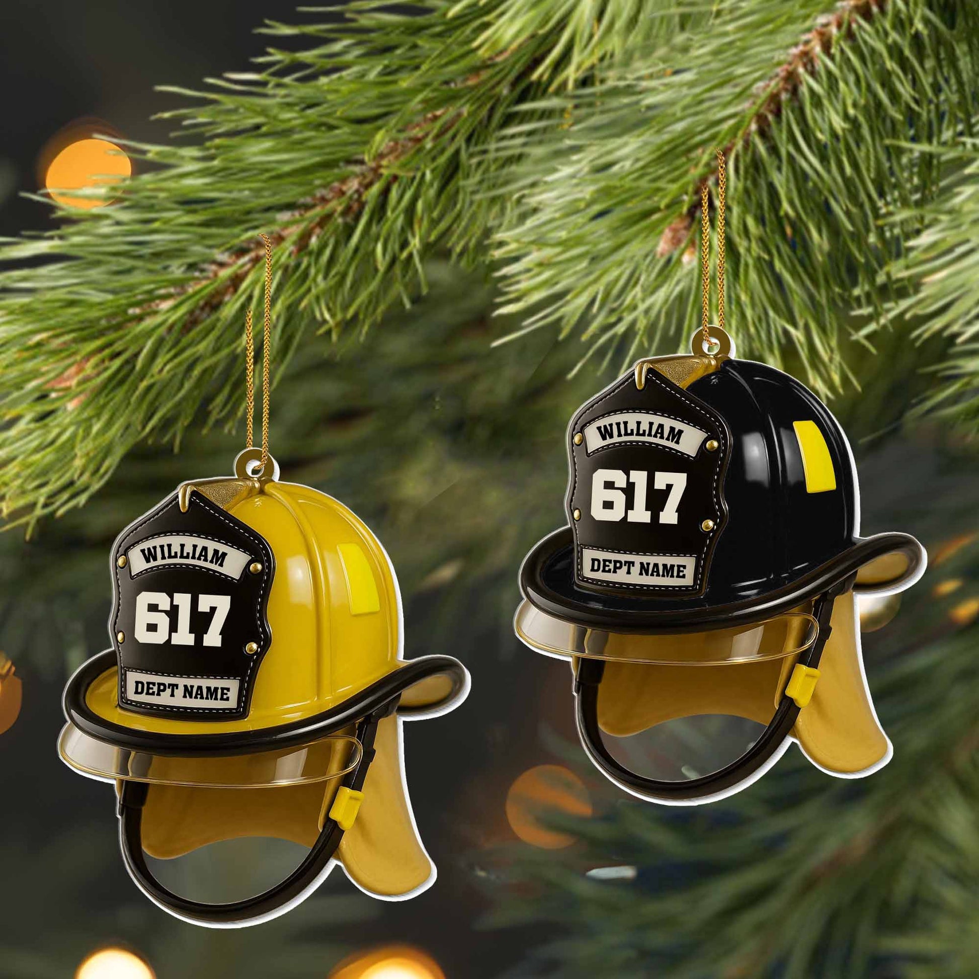 Customized Firefighter Helmet and Badge Ornament