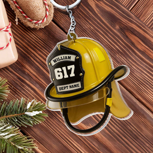 Personalized Firefighter Helmet Keychain