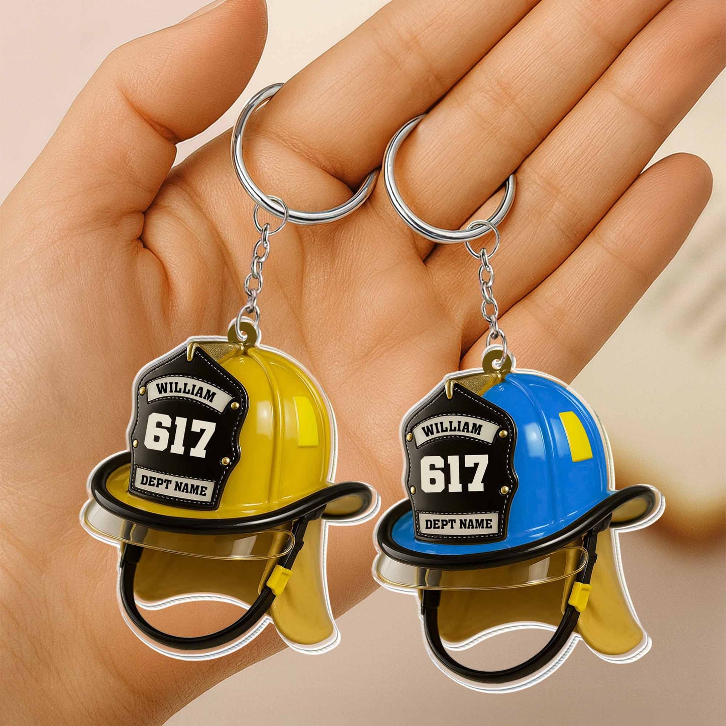 Personalized Firefighter Helmet Keychain