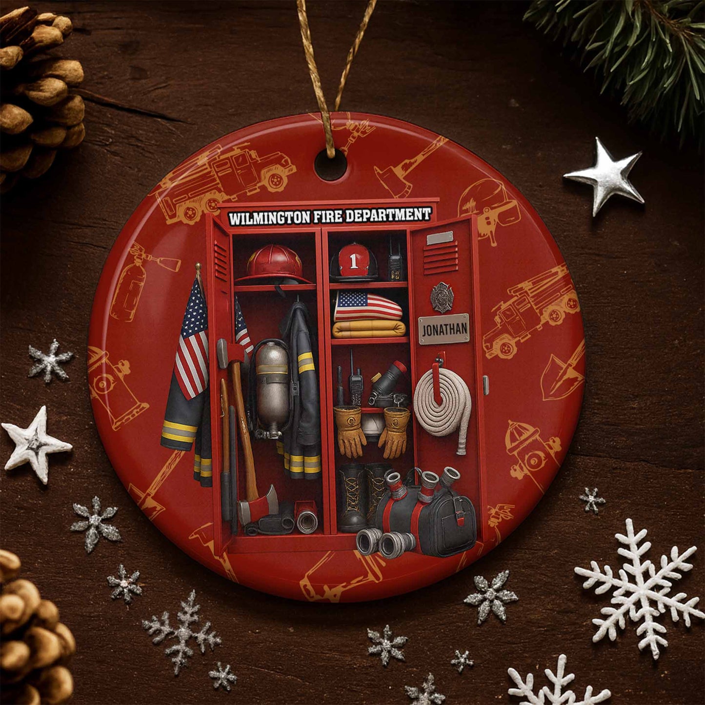 Honor Our Brave Firefighters, Red Custom Firefighter Ornament
