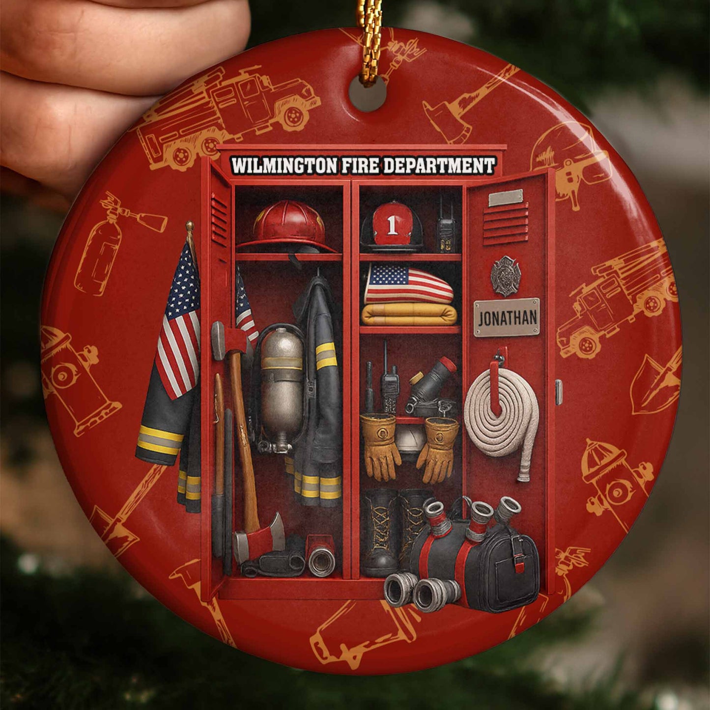 Honor Our Brave Firefighters, Red Custom Firefighter Ornament