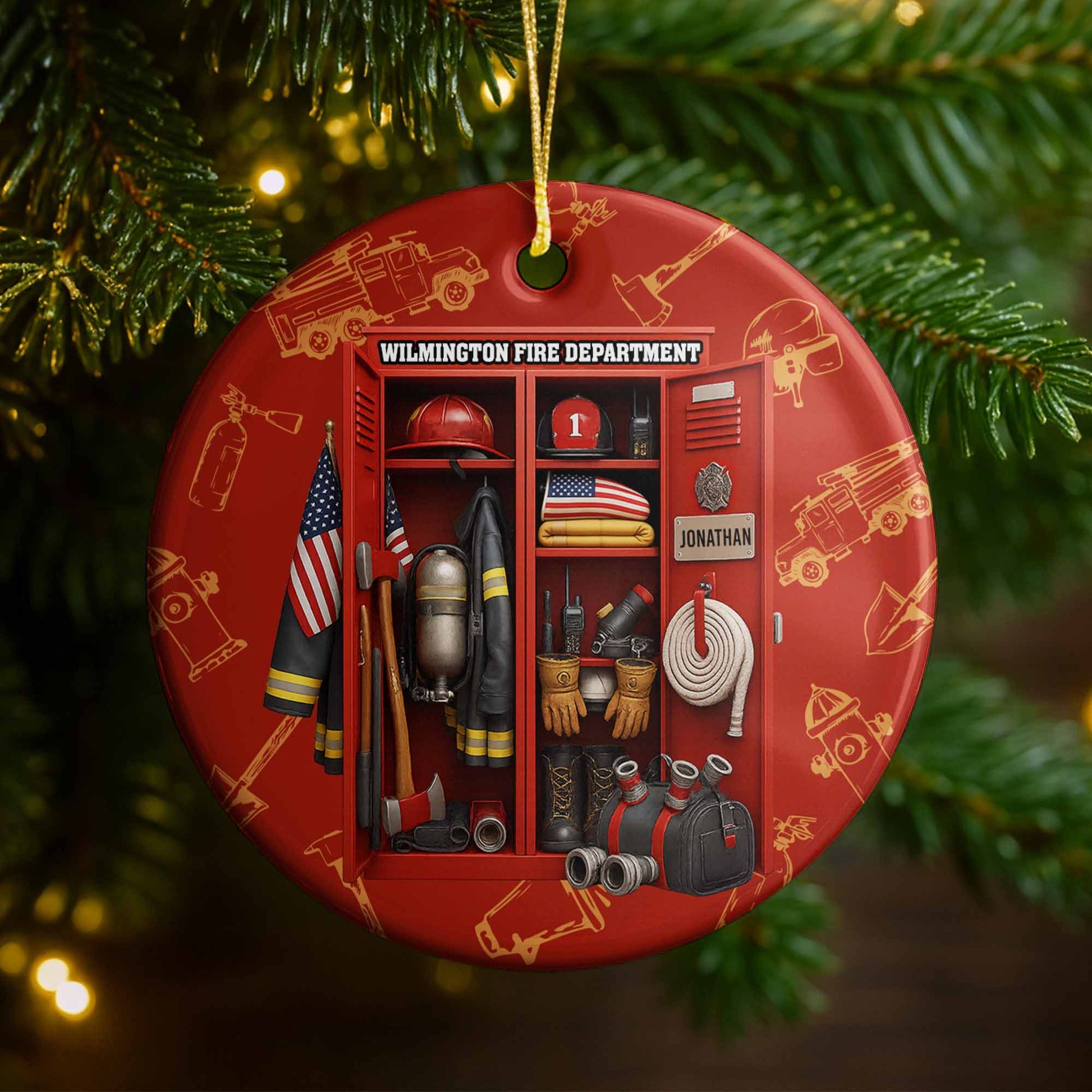 Honor Our Brave Firefighters, Red Custom Firefighter Ornament