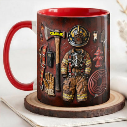 Celebrate Your Heroic Spirit Firefighter Gear and Helmet - Personalized Custom Accent Mug - FIF024_AMUG