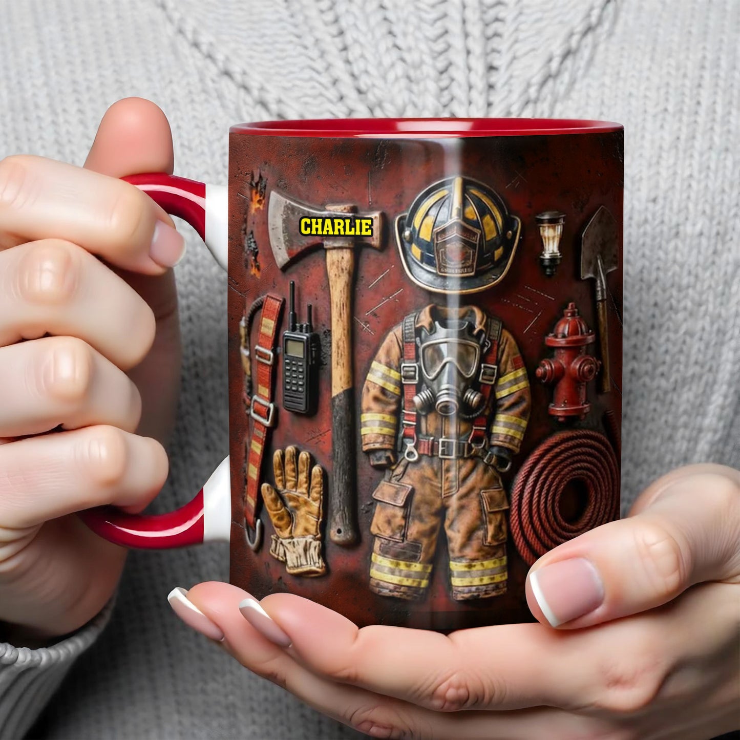 Celebrate Your Heroic Spirit Firefighter Gear and Helmet - Personalized Custom Accent Mug - FIF024_AMUG