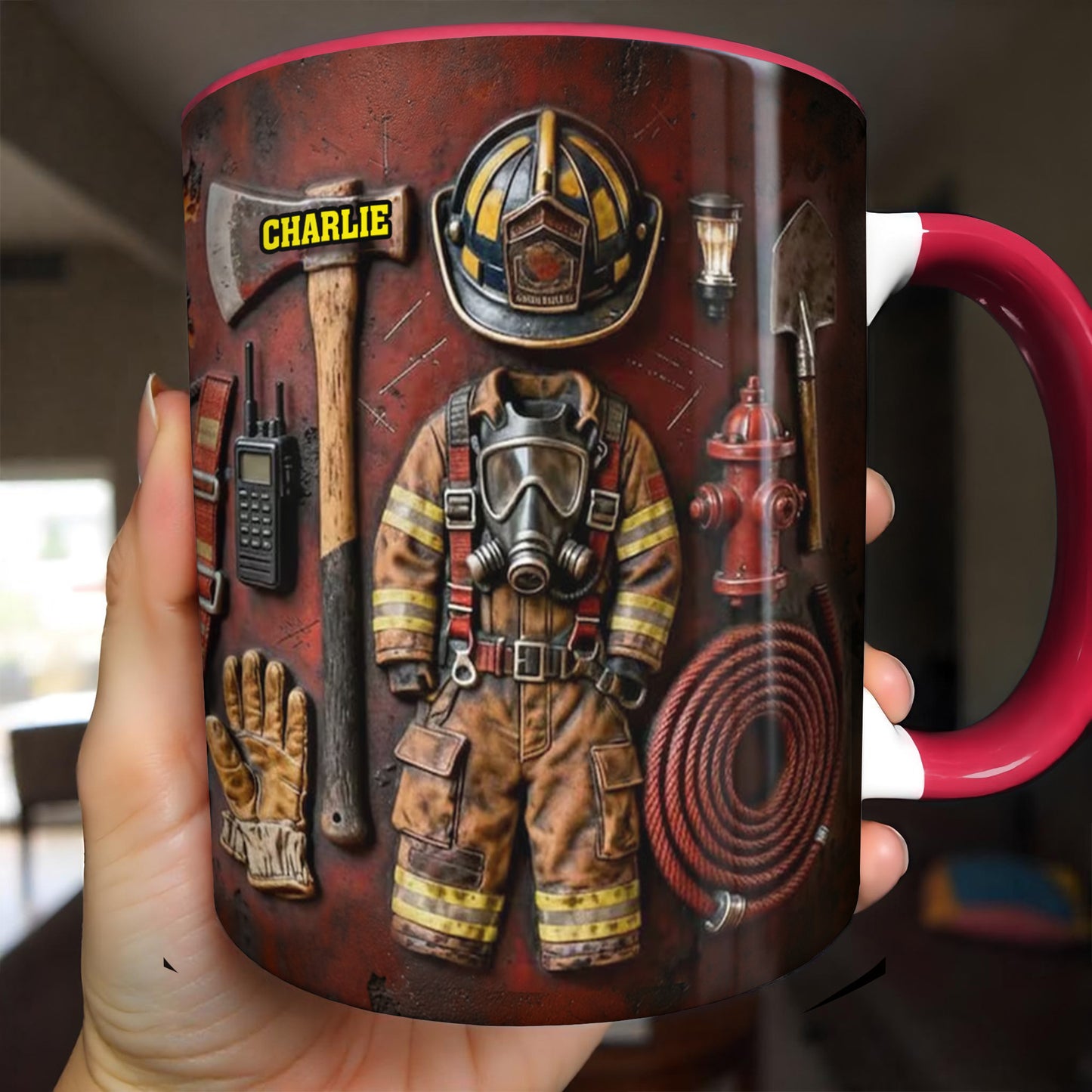 Celebrate Your Heroic Spirit Firefighter Gear and Helmet - Personalized Custom Accent Mug - FIF024_AMUG