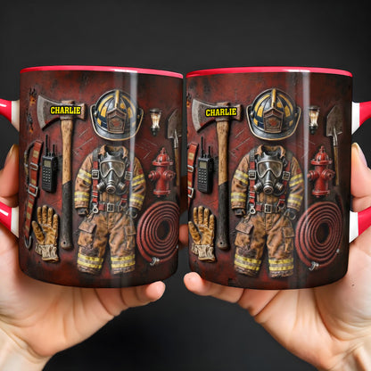 Celebrate Your Heroic Spirit Firefighter Gear and Helmet - Personalized Custom Accent Mug - FIF024_AMUG
