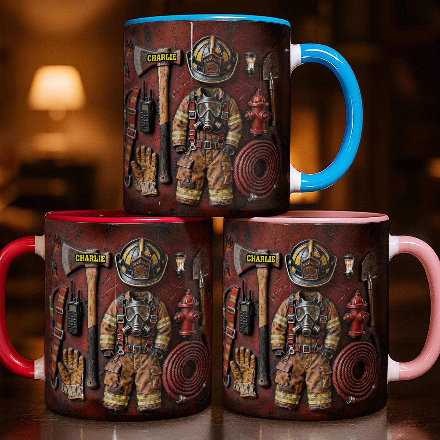 Celebrate Your Heroic Spirit Firefighter Gear and Helmet - Personalized Custom Accent Mug - FIF024_AMUG