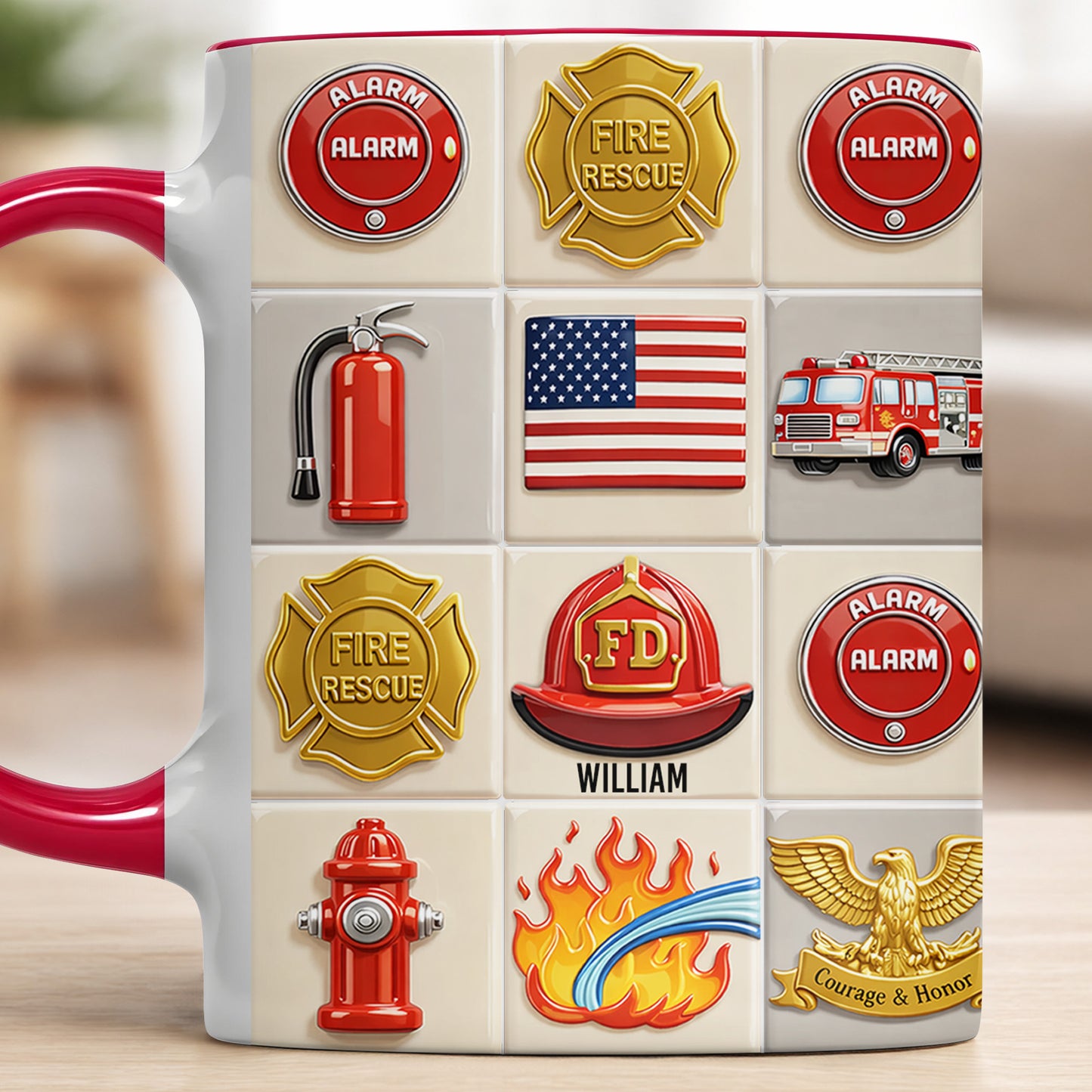 Celebrate Bravery With Firefighter Themed Mug - Personalized Custom Accent Mug - FIF025_AMUG