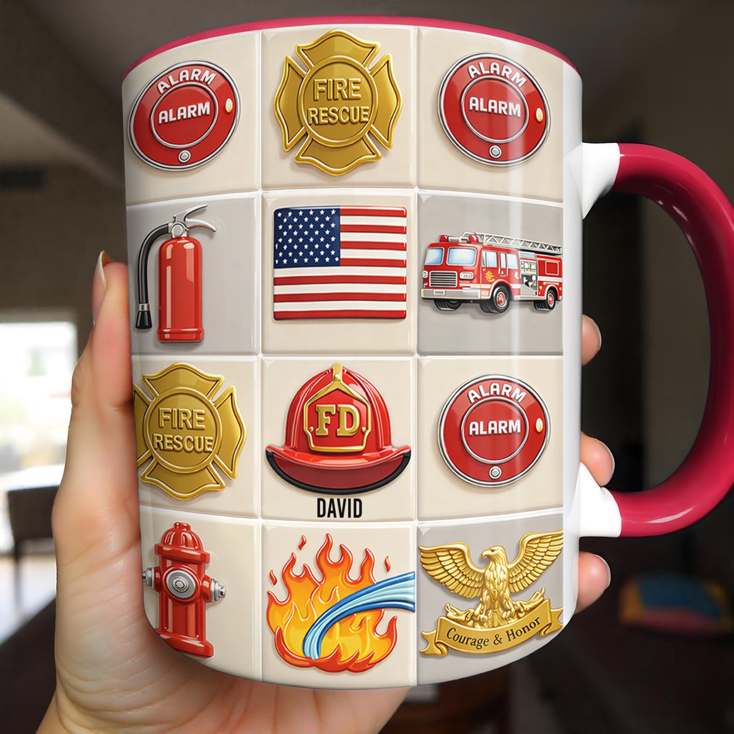 Celebrate Bravery With Firefighter Themed Mug - Personalized Custom Accent Mug - FIF025_AMUG