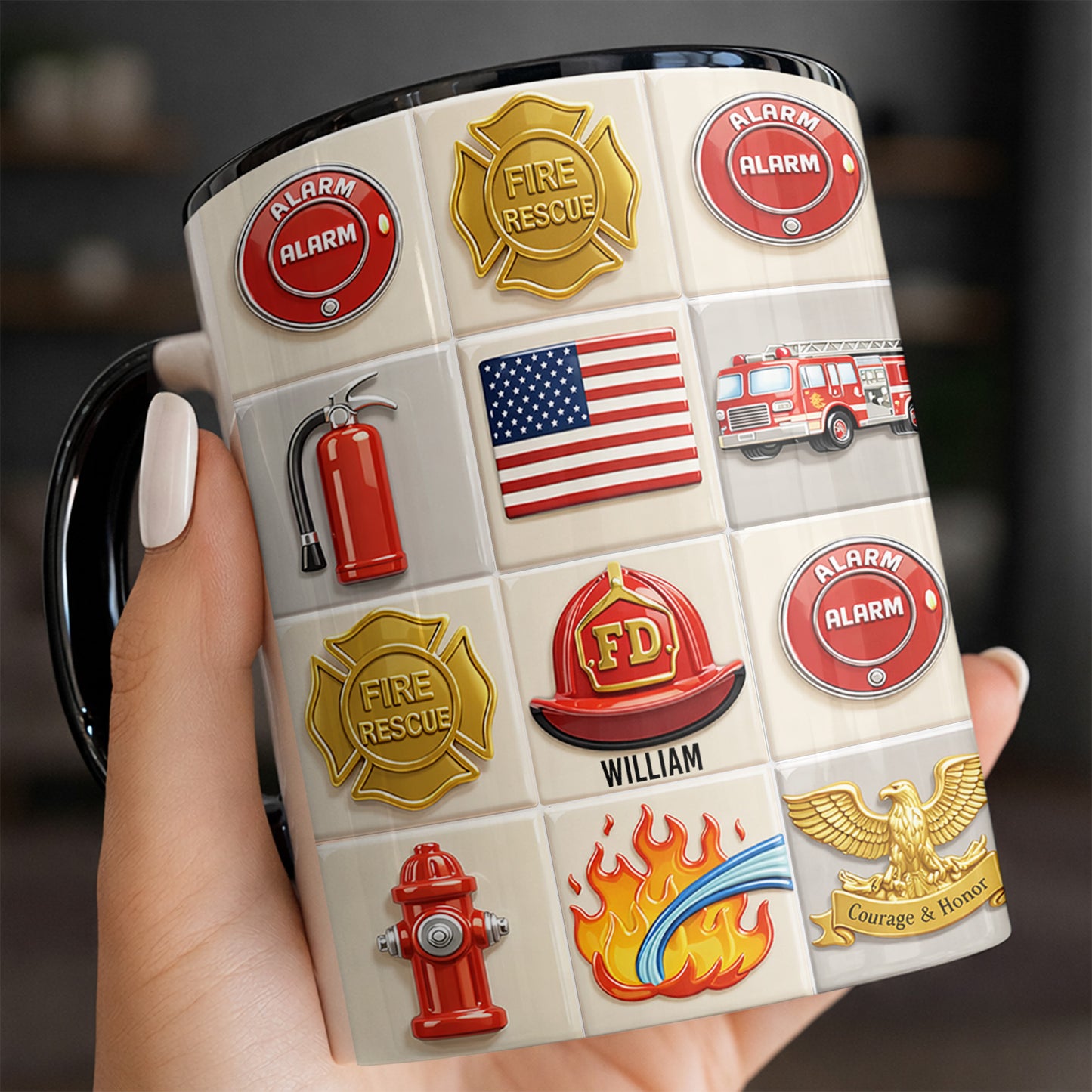 Celebrate Bravery With Firefighter Themed Mug - Personalized Custom Accent Mug - FIF025_AMUG