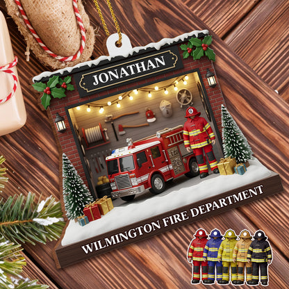 Celebrate The Heroic Spirit, Fire Truck And Firefighter Ornament