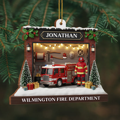 Celebrate The Heroic Spirit, Fire Truck And Firefighter Ornament
