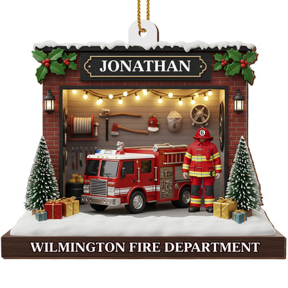 Celebrate The Heroic Spirit, Fire Truck And Firefighter Ornament