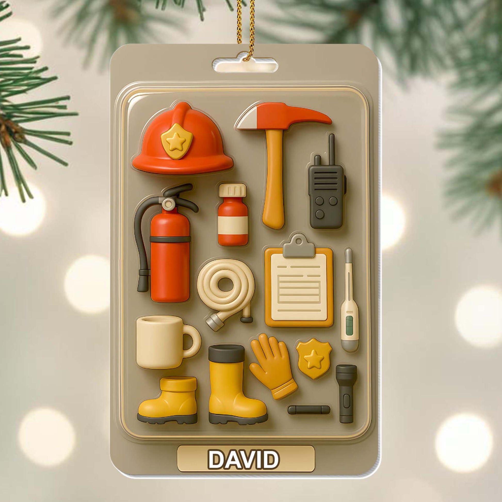 Customizable Firefighter Themed Ornament With Tools and Equipment