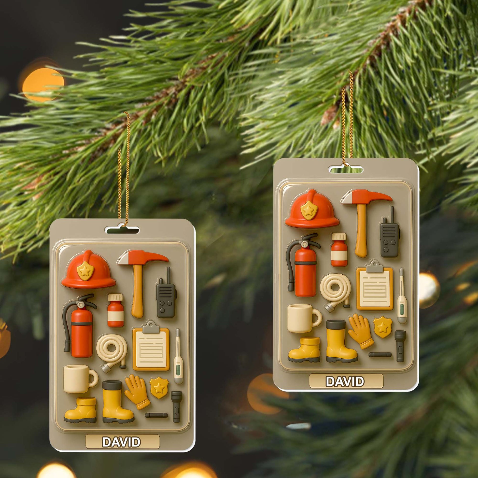 Customizable Firefighter Themed Ornament With Tools and Equipment