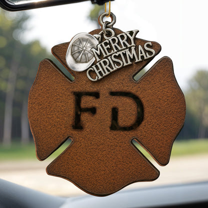 Merry Christmas Firefighter Helmet and Badge Ornament
