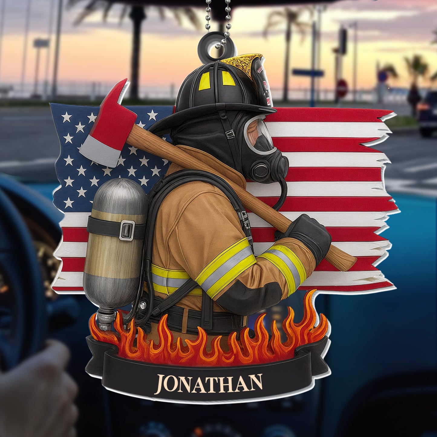 Celebrate Our Heroes Firefighter American Flag Ornament