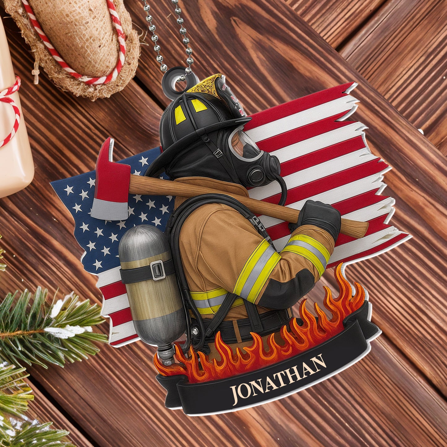 Celebrate Our Heroes Firefighter American Flag Ornament