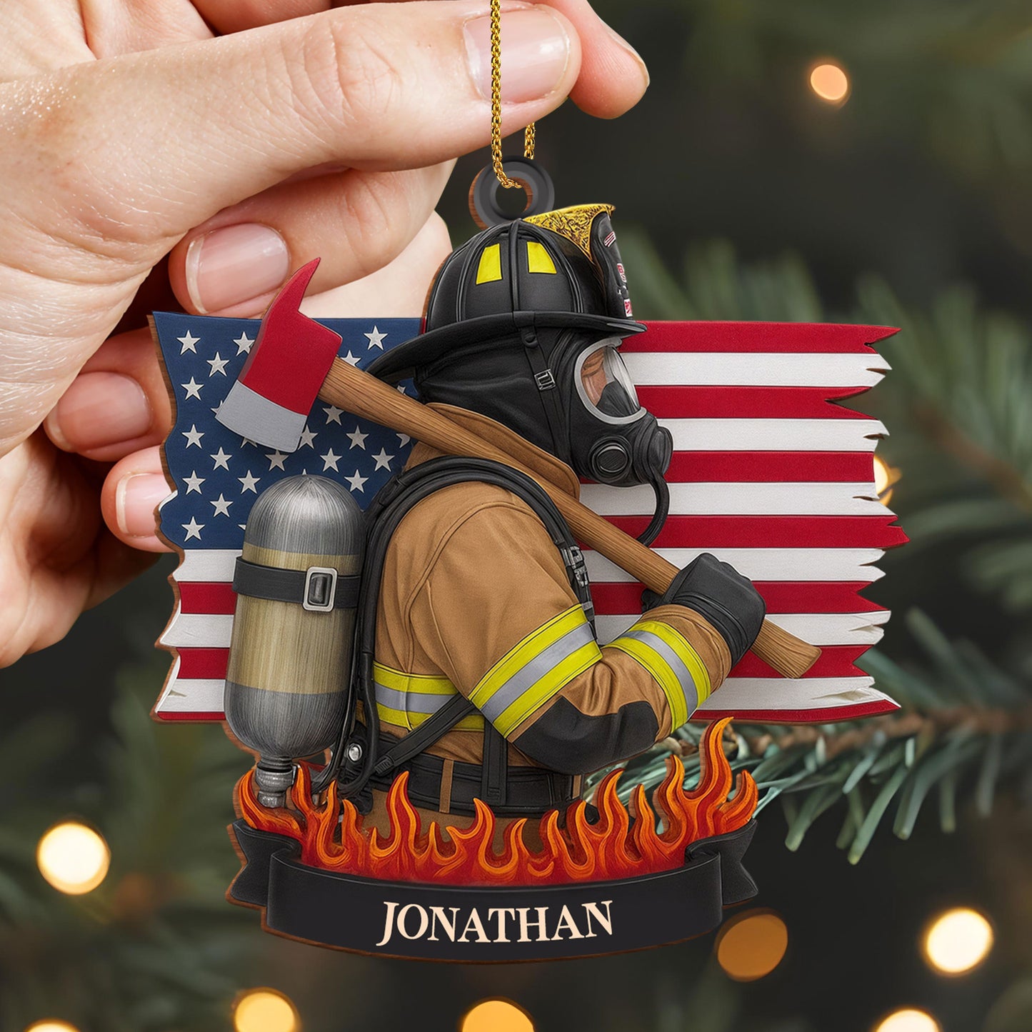 Customizable Firefighter Ornament With Patriotic Theme