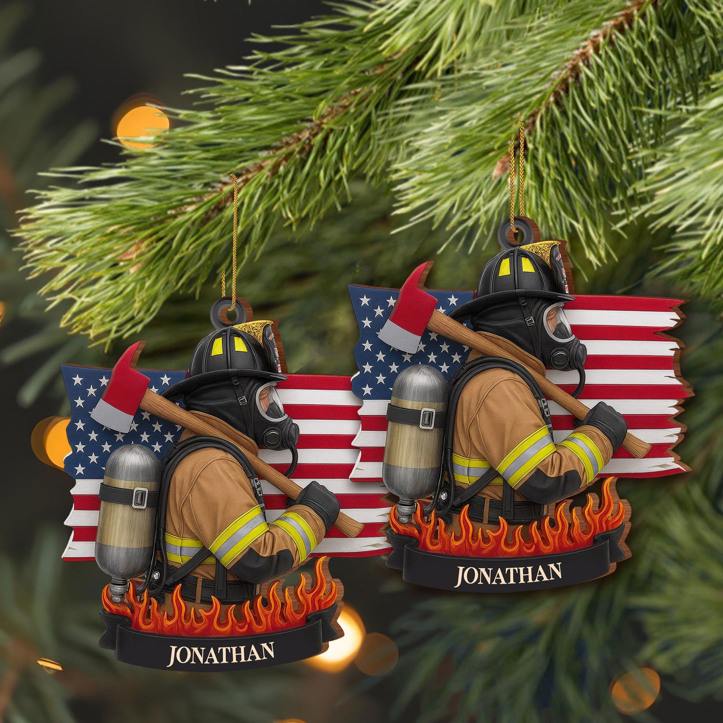 Customizable Firefighter Ornament With Patriotic Theme