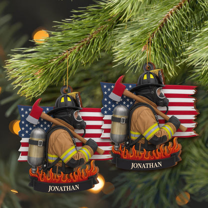 Customizable Firefighter Ornament With Patriotic Theme