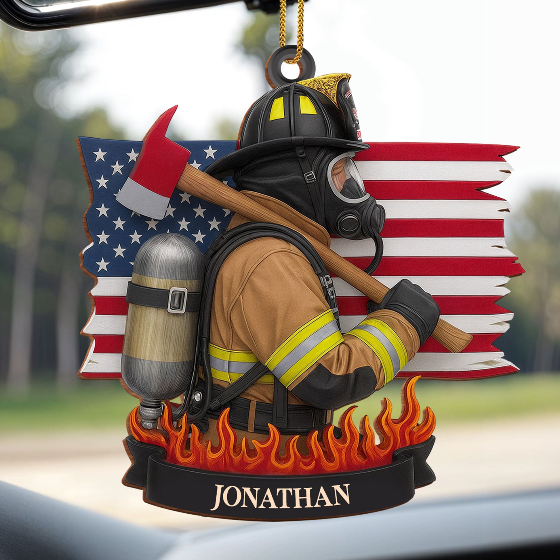 Customizable Firefighter Ornament With Patriotic Theme