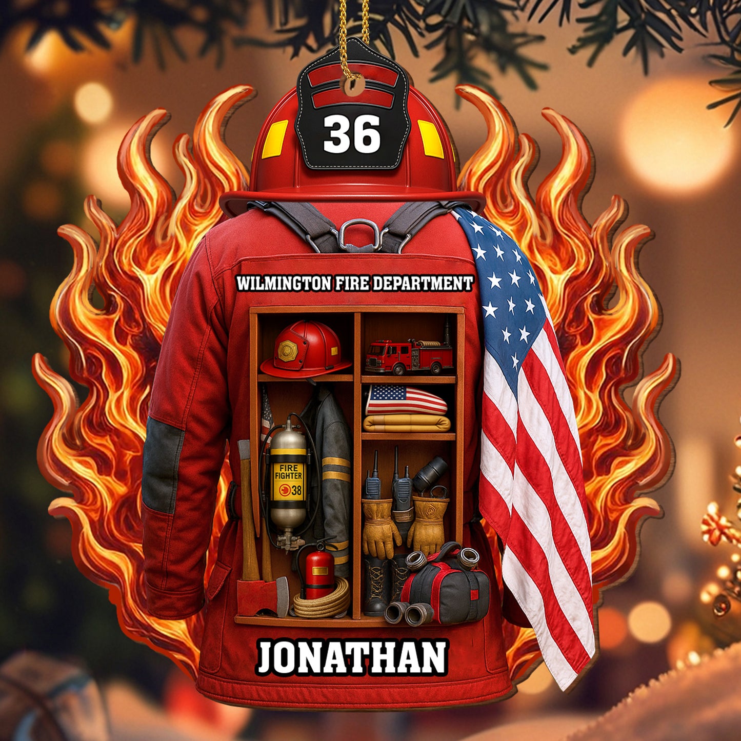 Celebrate Our Heroes, Firefighter Gear And American Flag