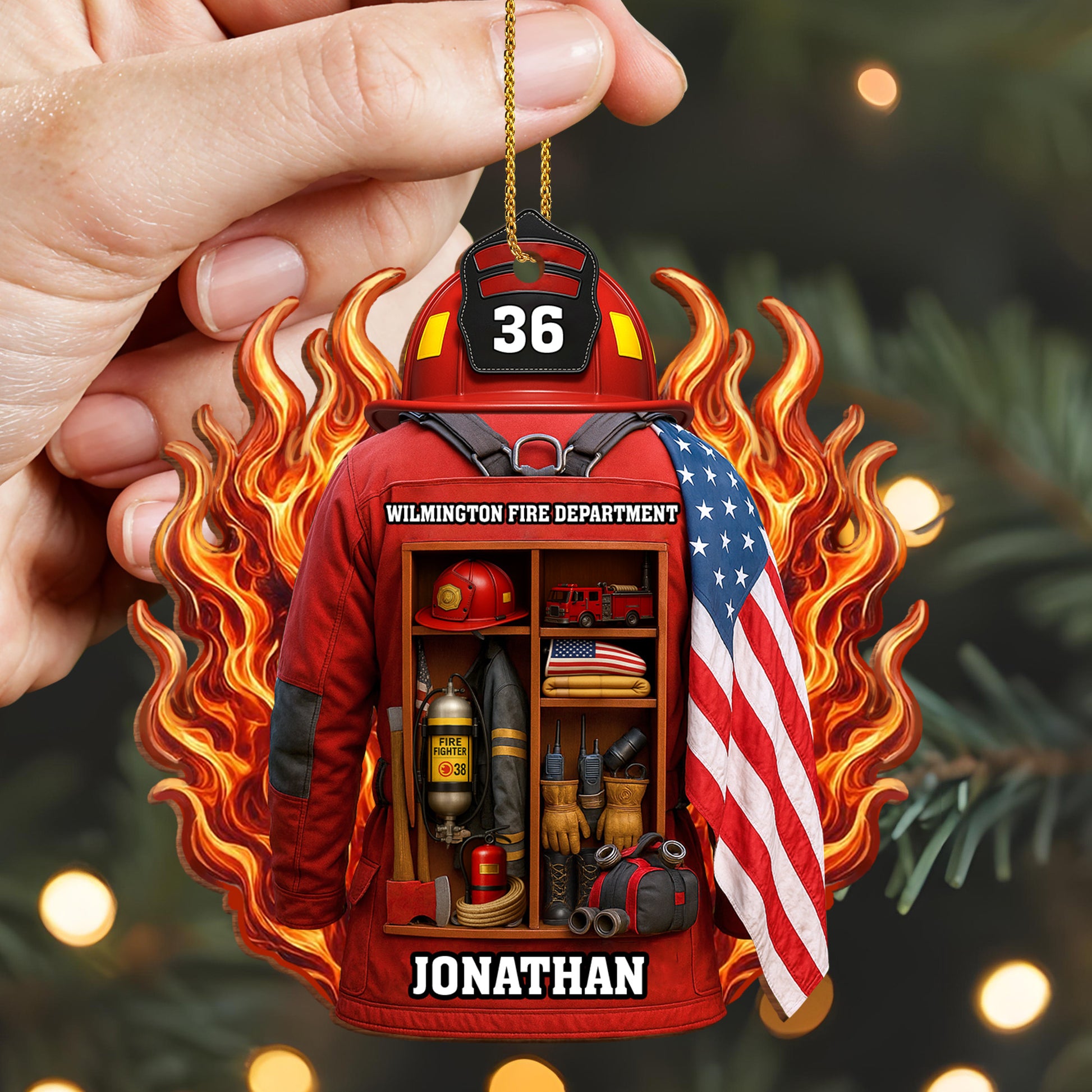 Celebrate Our Heroes, Firefighter Gear And American Flag