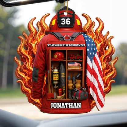 Celebrate Our Heroes, Firefighter Gear And American Flag