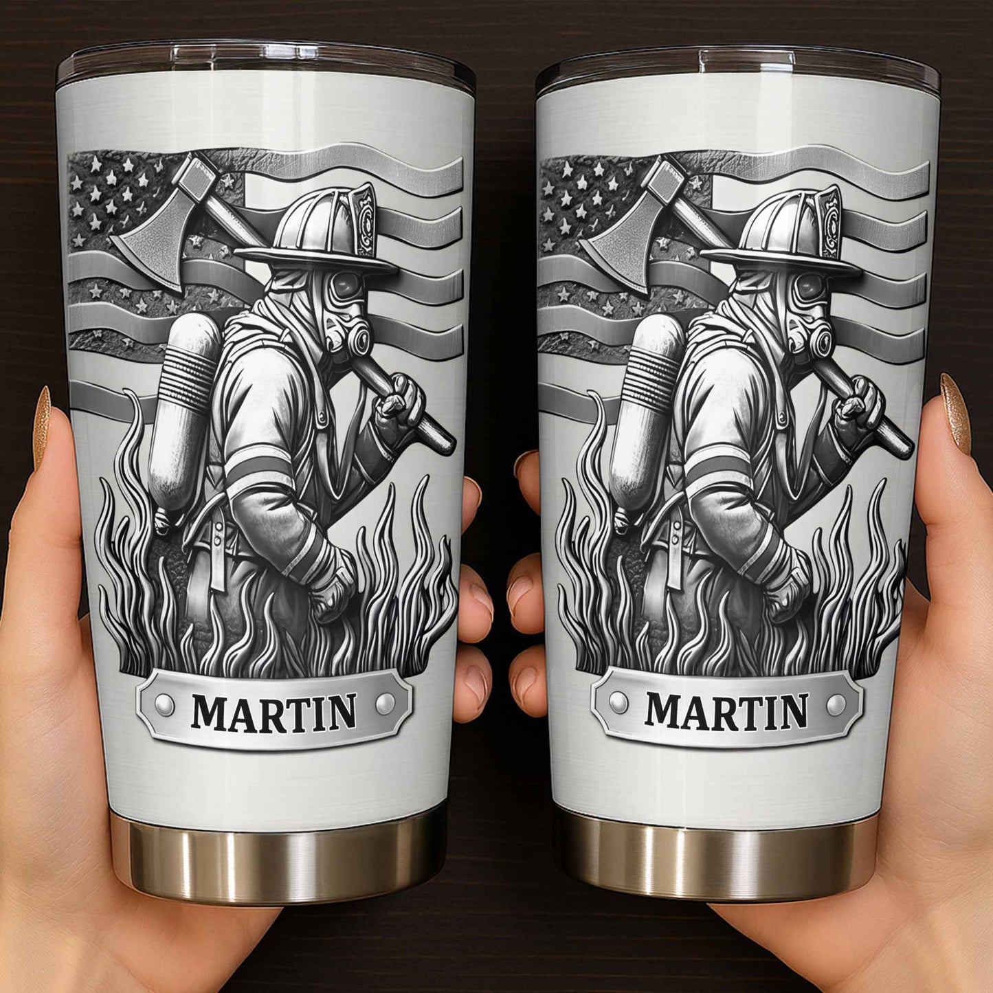 Honor Your Personal Hero, Firefighter American Flag Tumbler