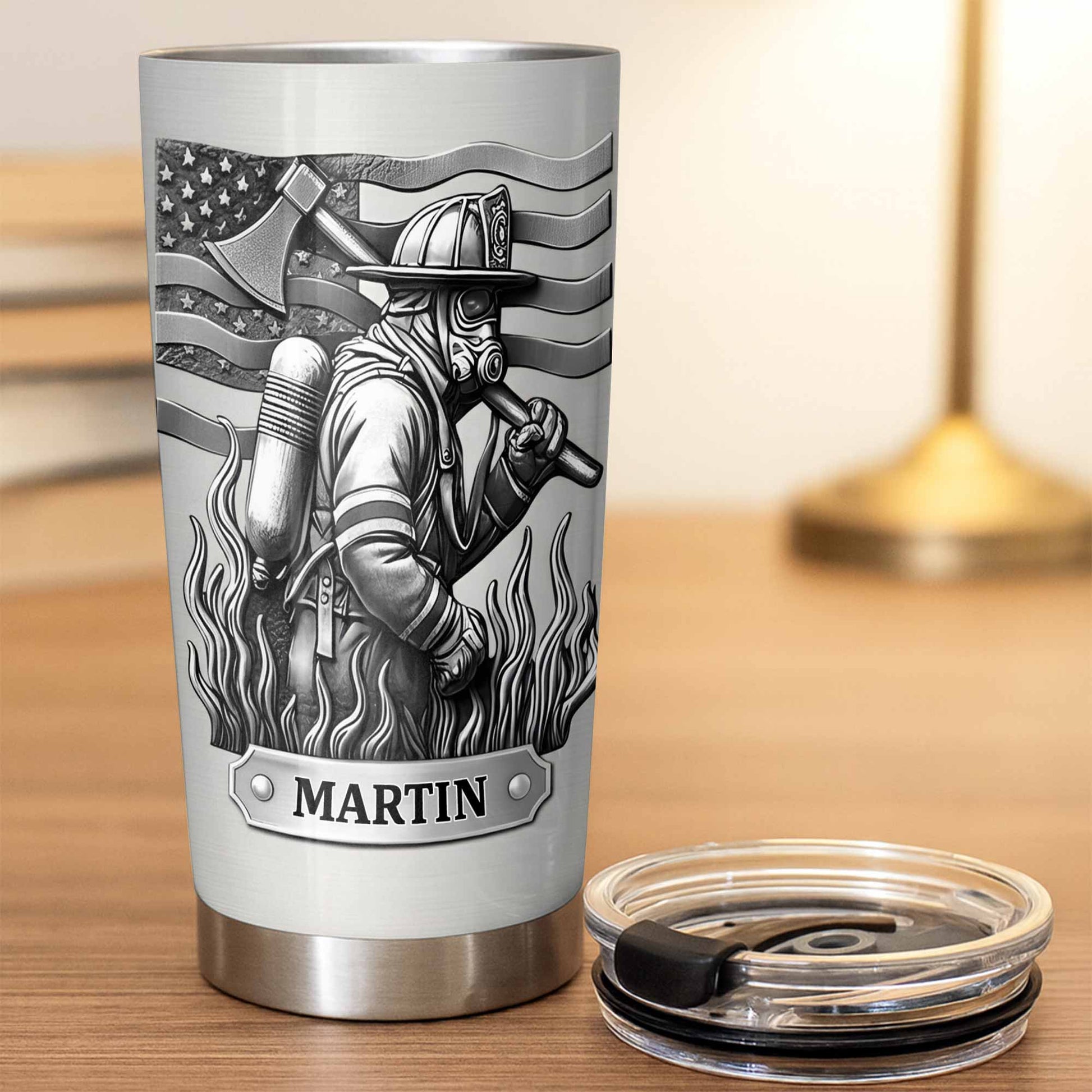 Honor Your Personal Hero, Firefighter American Flag Tumbler