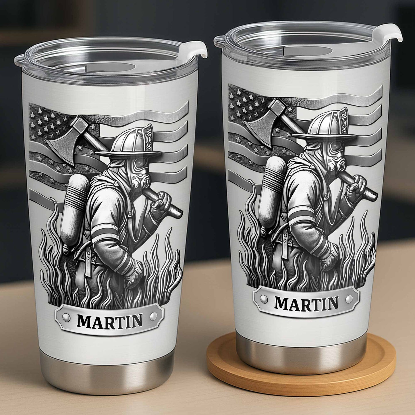 Honor Your Personal Hero, Firefighter American Flag Tumbler