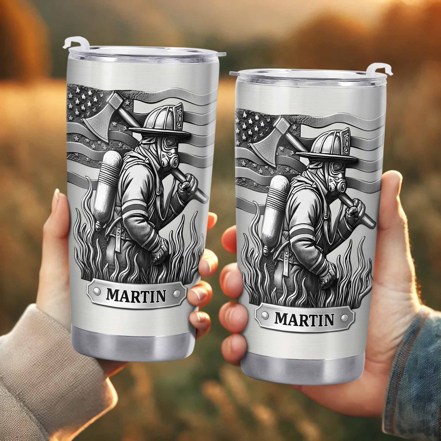 Honor Your Personal Hero, Firefighter American Flag Tumbler