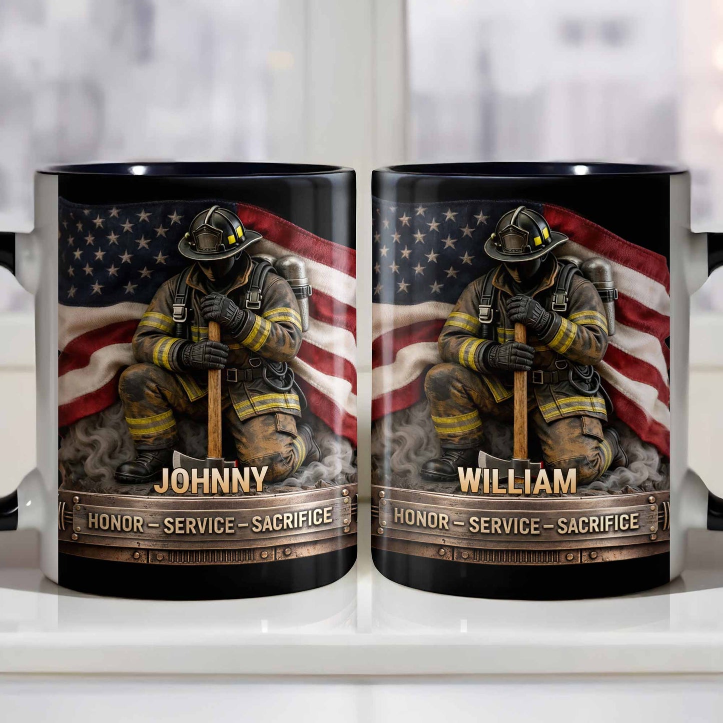 Honor Service Sacrifice Firefighter American Flag Design