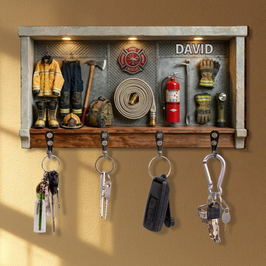 Celebrate Your Personal Hero, Firefighter Gear, Badge, and Extinguisher - Personalized Key Holder - FIF049_KHO
