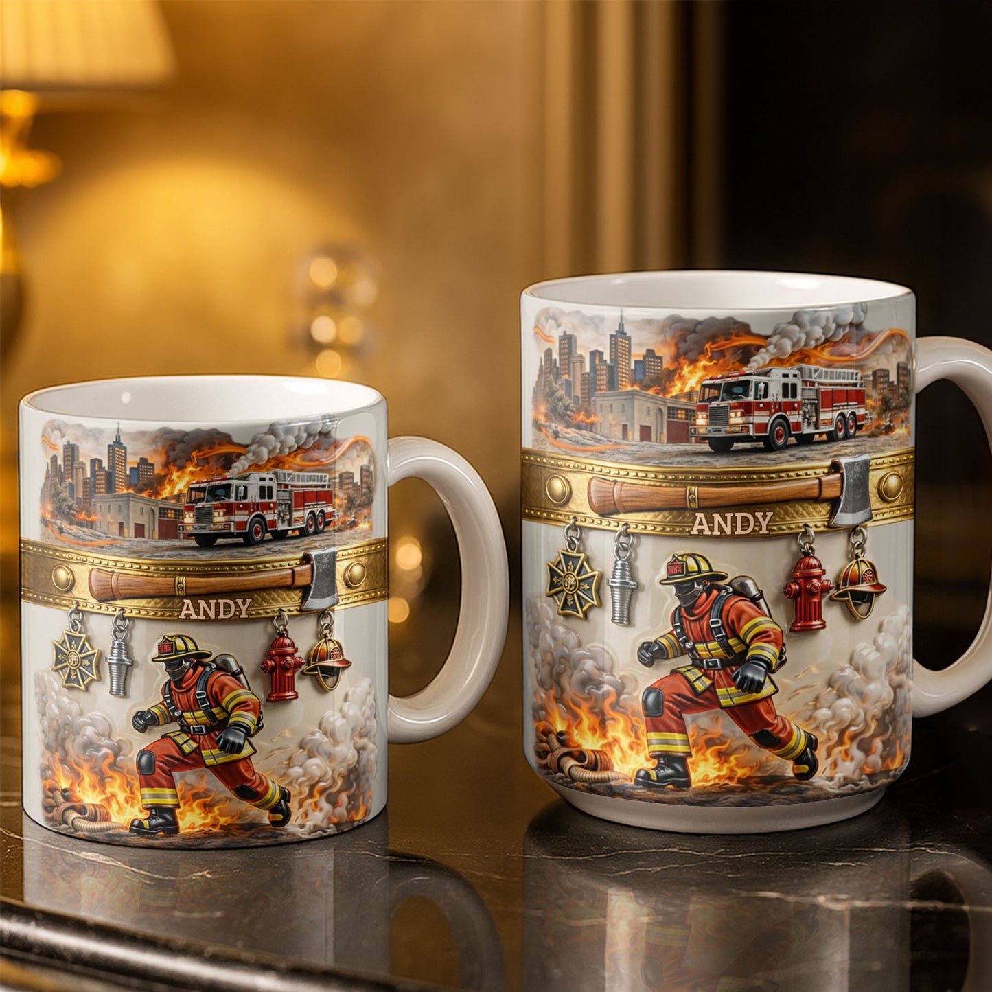 Heroic Firefighter Scene Personalized Coffee Mug